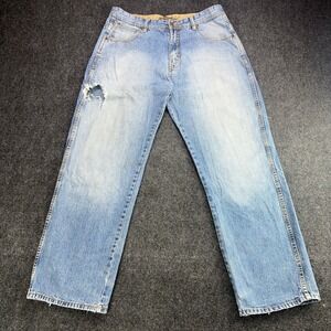 Gold Label Mens Straight Leg Distressed Light Wash Denim Jeans 38x32 RN 91062